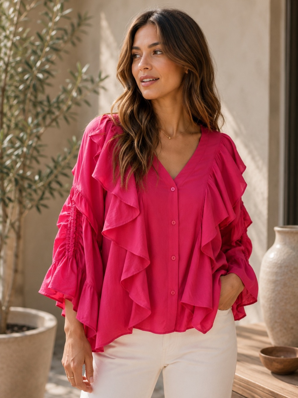 FROM PARIS FRANCE 🇫🇷 Women's Ruffled Pink Top